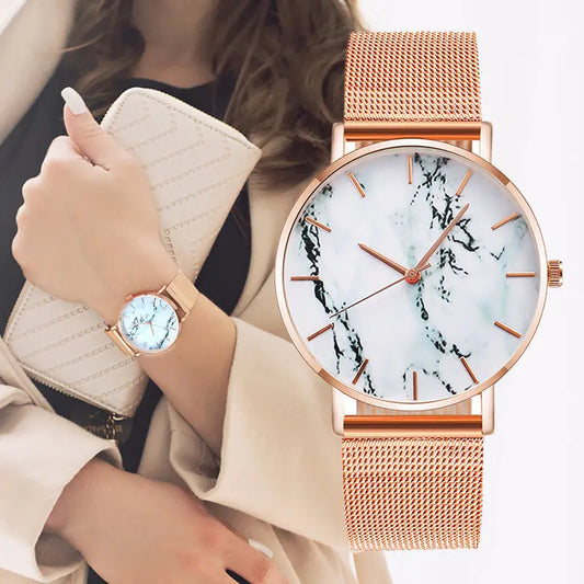 Fashion Rose Gold Mesh Band Creative Marble Female Wrist Watch Luxury Women Quartz Watches Gifts Relogio Feminino Drop Shipping My StoreI bought three.